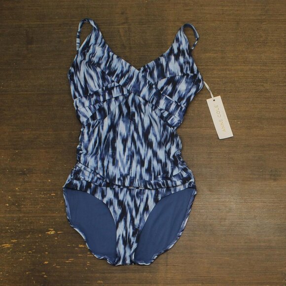 Anne Cole Dye Ikat One Shoulder Hidden Underwire Swimsuit Tie Dye Ikat Blue 8 - Picture 1 of 7